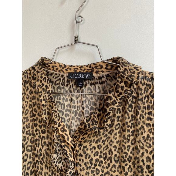 J.Crew Ruffle Button Up Shirt in Leopard Print Crinkle Chiffon - Picture 4 of 6